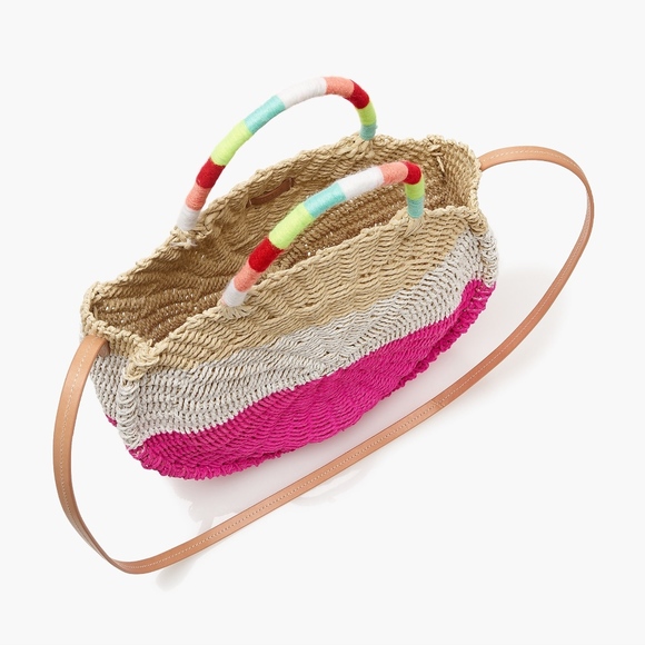 J.Crew Summer Neon White Pink Straw Color Block Crossbody Purse Shoulder Bag - Picture 2 of 15